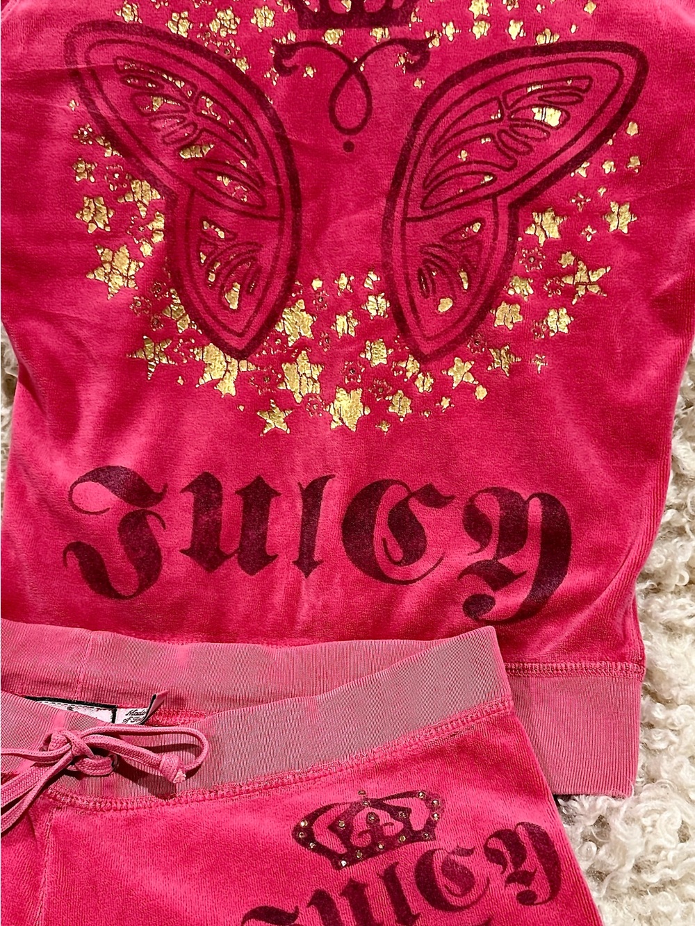 VINTAGE Juicy Couture Velour Tracksuit Set Hot Pink Butterfly Crown Y2K~Size S - Picture 12 of 16